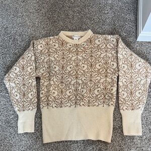 Vintage Christian Dior Cream and Gold Filigree Patterned Sweater